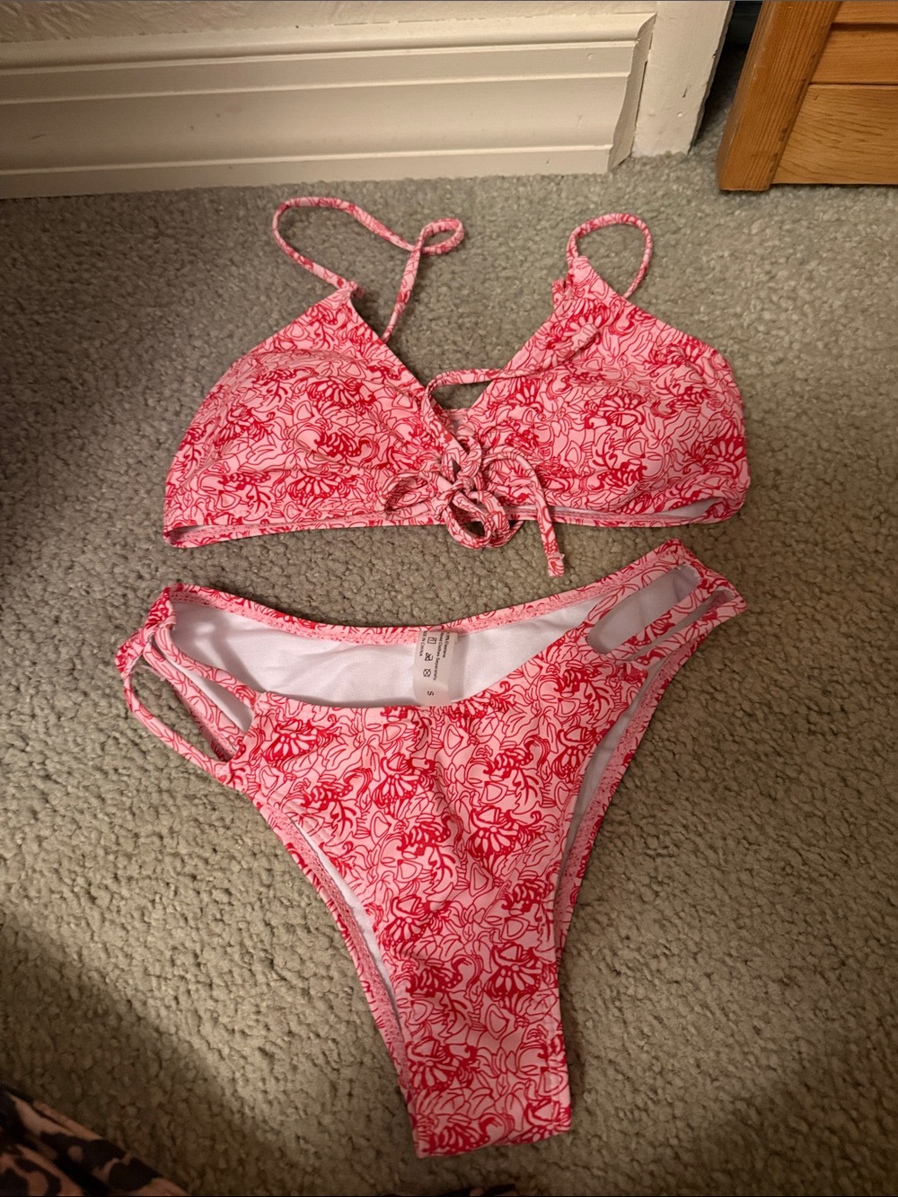 Pink Floral Tie-Front Bikini Set